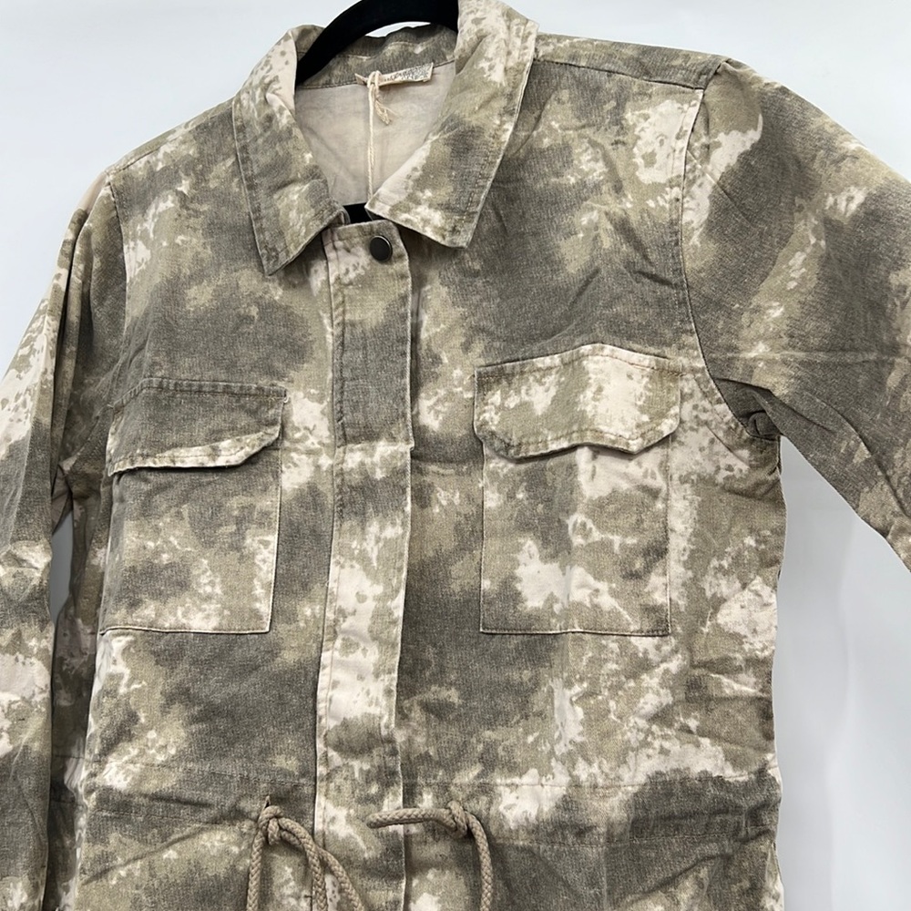 🆕Mystree Camouflage Shacket Distressed Vintage Coloring Drawstring Waist Cotton - Picture 6 of 14